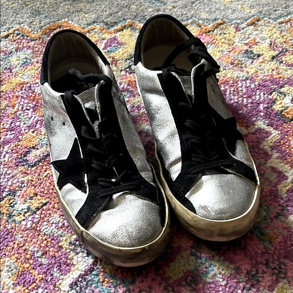 Silver and Black Star Sneakers, size 8.5 USA woman - Picture 1 of 8
